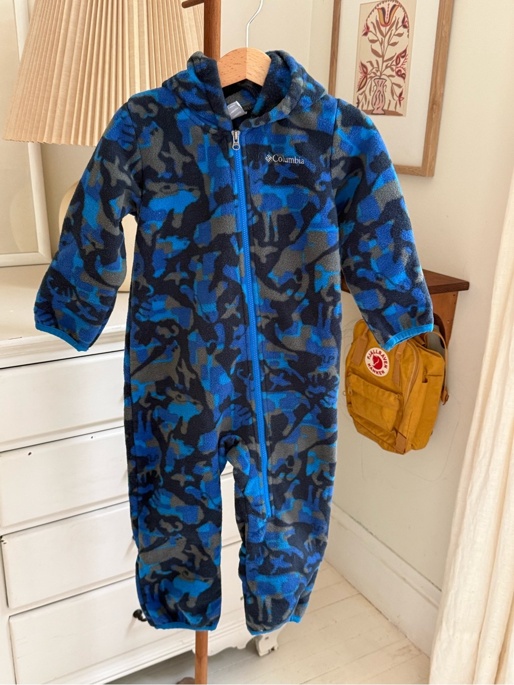 Columbia Blue and Black Camo Fleece Hooded One-Piece